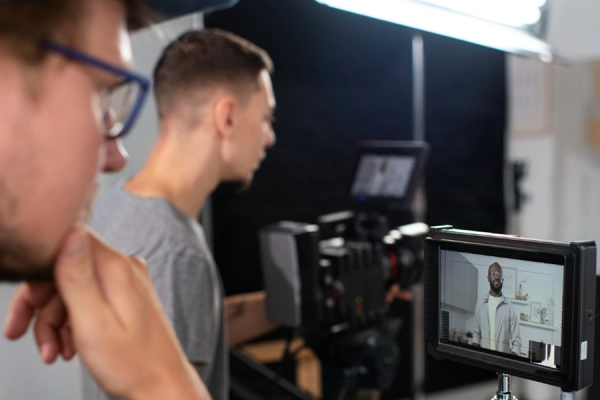 Étudiants en formation réalisation radio et TV en studio à Caen